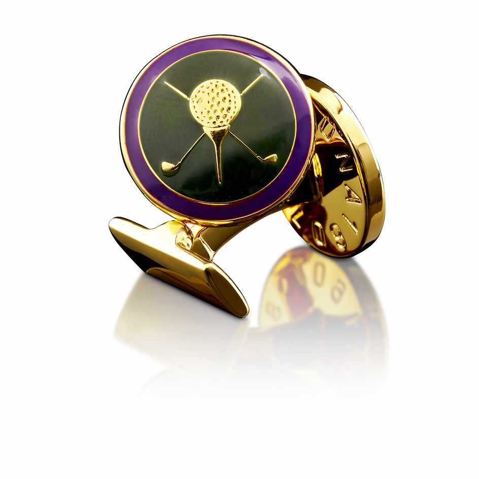 Cuff Links Golfer gold - Racing Green/Palatine Purple