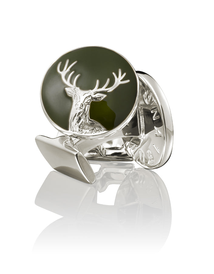 Deer silver-plated / green cufflinks